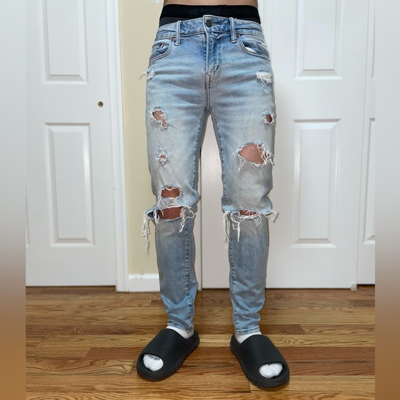 American Eagle Ripped Blue Skinny Jeans Mens 30X32 - Picture 1 of 12